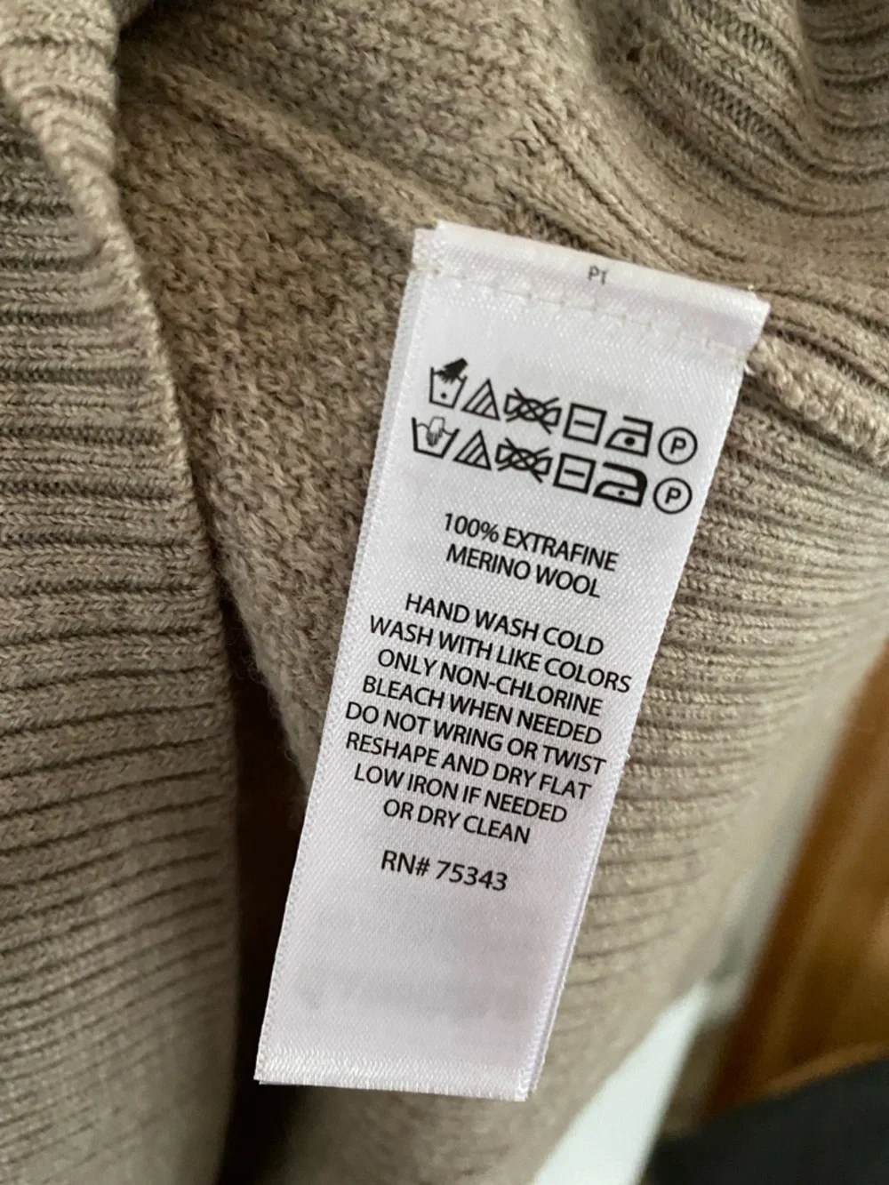 Tahari Taupe Mock Neck Sweater extra fine merino wool waffle wrap shawl collar - Picture 3 of 4